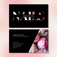 Nail Artist Elegant Floral Black Pink Manicurist  Business Card