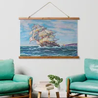 Sailboat on Rough Sea Waters 36x26 Hanging Tapestry