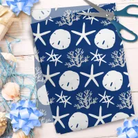 Navy Blue Coastal Christmas Sand Dollar Starfish Tissue Paper