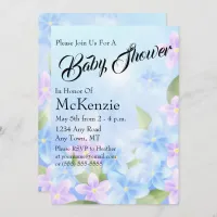 Blue and Purple Flower Buds Floral Baby Shower Invitation