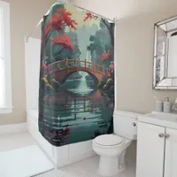 Serenity at Sunset: Traditional Chinese Garden Art Shower Curtain