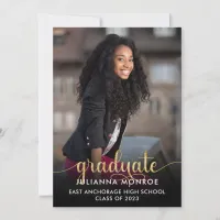 Gold Glitter Glam Graduate Script Graduation Announcement