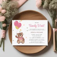 We Can Bearly Wait Teddy Bear Cub Girl Baby Shower Invitation