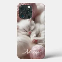 Cute White Kitten in Balls of Yarn Personalized iPhone 13 Pro Case