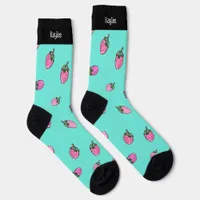 Strawberry Watercolor Cute Spring Summer Name Socks