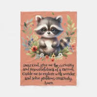 Raccoon Woodland Kids Christian Prayer on Pink | Fleece Blanket