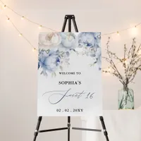 Dusty Blue Floral Sweet 16 Welcome Sign