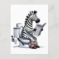 Funny Zebra on Toilet Reading Newspaper Postcard