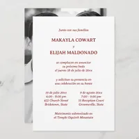 Spanish Minimalist Red & White Two Reception Invitation