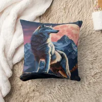 Majestic Wolf Beneath Full Moon.  Throw Pillow