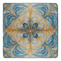 Baroque Floral Tile Pat#19 Aqua Blue Gold ID1078 Trivet