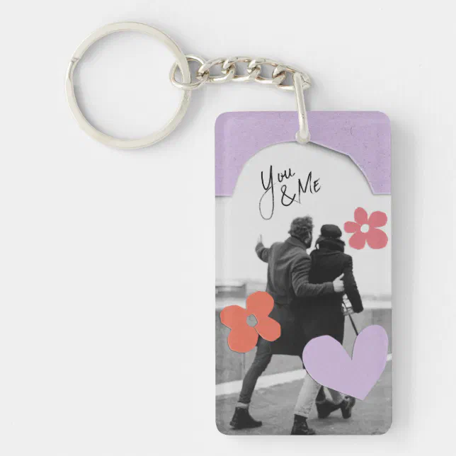 Purple Red Scrapbook Couple Custom Photo Love  Keychain