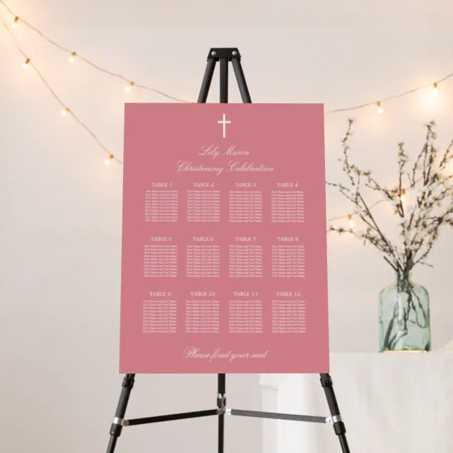 Pink 12 Table Christening Seating Chart Foam Board