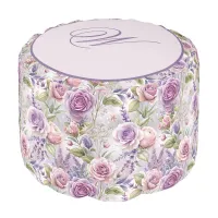 Lavender Rose Floral Round Pouf