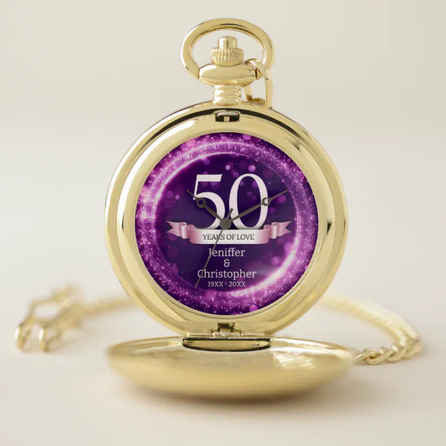 Purple Glitter Edit Year Wedding Anniversary Pocket Watch