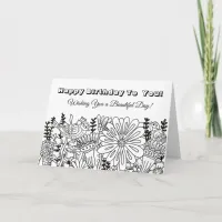 Color Me, Birthday Card Whimsical Birds Flowers