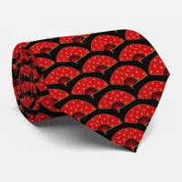 Red Black Chinese Dance Fans Japanese Restaurant Neck Tie