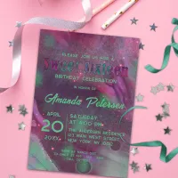 Abstract Sparkly Glam Magenta Green Sweet Sixteen Invitation