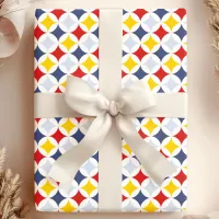 Red Yellow Navy Geometric Diamond Pattern Wrapping Paper