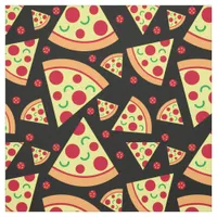 Pepperoni Pizza Slices Fun Food Pattern Black Fabric