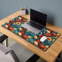 Beautiful Yellow Red Blue Flowers Botanical Print Desk Mat