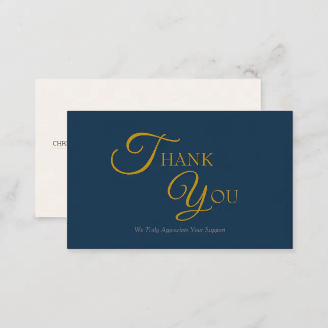 Modern Elegant Navy Blue and Gold Thank You Card
