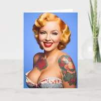 Vintage Pinup Floral Tattoos, Birthday Card