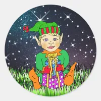Mystical Elf on a Starry Night Classic Round Sticker