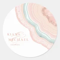 Agate Geode Glitter Wedding Rose Gold ID647 Classic Round Sticker