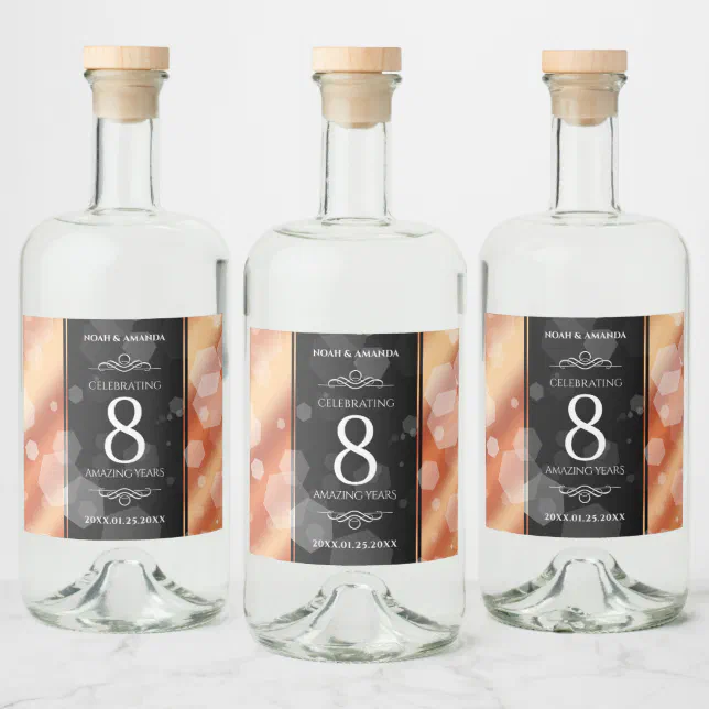 Elegant 8th Bronze Wedding Anniversary Celebration Liquor Bottle Label