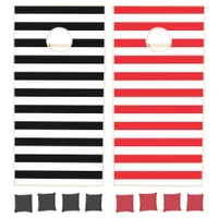 Simple Minimal Beach Red Black Stripe Cornhole Set