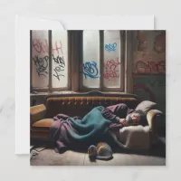 Homeless Man Sleeping in Abandoned Building  