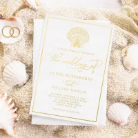 Beach Seashell Elegant Wedding Foil Invitation