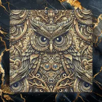 Steampunk Metal Gears and Owl Faux Canvas Print