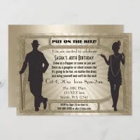 Roaring 20s art deco flapper girl and gangster invitation