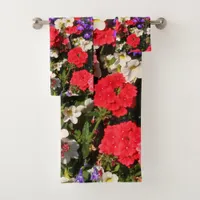 Purple, Red, and White Annual Flowers Bath Towel Set