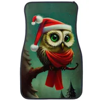 Rustic Cute Santa Owl Christmas Car Floor Mat