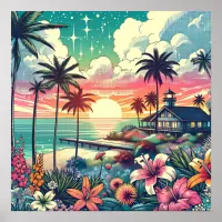 Pink and Turquoise Paradise | Beach Art Poster