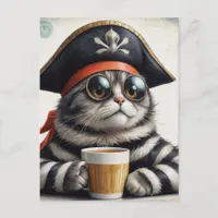 Pirate cat with a coffee postcard