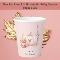 Blush Pink Pumpkin Floral Gold Heart Baby Shower Paper Cups