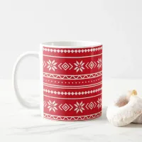 Festive Red Snowflake Holiday Sweater Pattern Coffee Mug