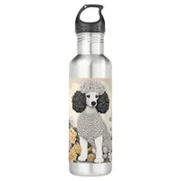 Poodle in Whimsical Flowers  Stainless Steel Water Bottle