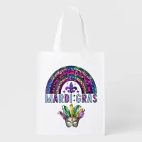 Mardi Gras Rainbow and Mask Reusable Grocery Bag