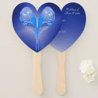 Pale blue birds in heart shape on night blue  hand fan