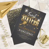 Moon and Stars Sweet 16 Gold/Blk ID788 Invitation