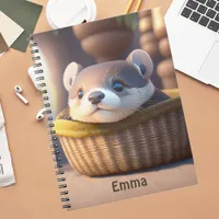 Cute otter baby in a basket - personalizable notebook