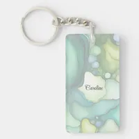 Serenity in Green Abstract Flowing Forms Keychain