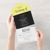 Black, Yellow and White Minimalist Modern Wedding All In One Invitation