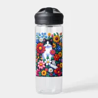 Pixel Art Cat, Kitten and Flowers Personalized Water Bottle