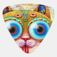 Colorful Fantasy Cat sticking out its Tongue Guitar Pick